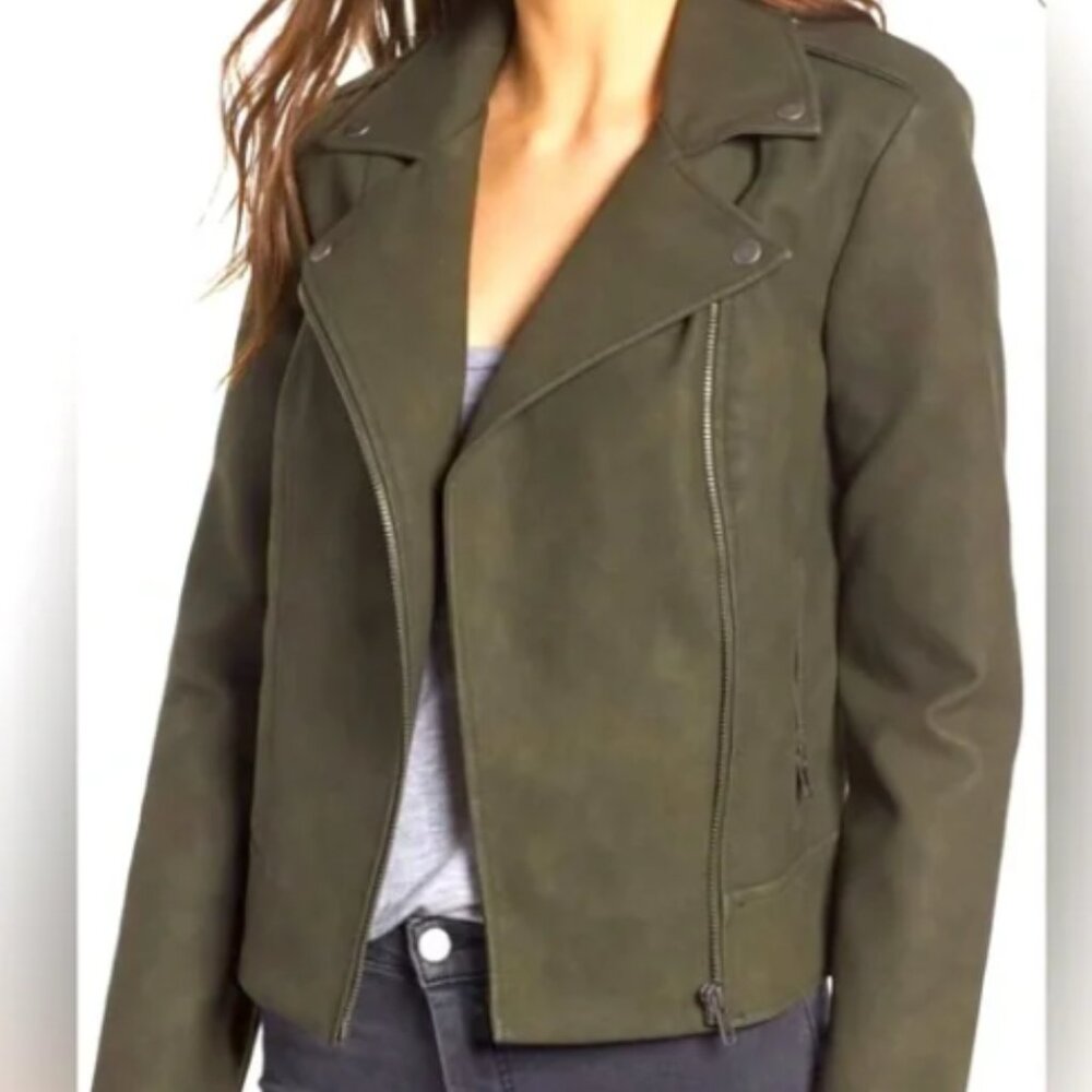 BB Dakota Army Green/Moss Green Faux Suede Leather Moto Jacket size Medium